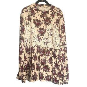 Entro Floral Long Sleeve, Balloon Sleeve Blouse-Multicolor-Size Large-GUC